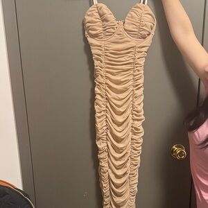 Hera Collection Ruched Beige Dress